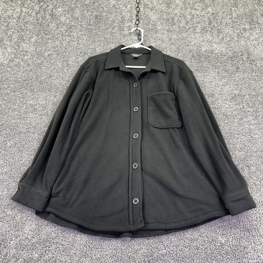 Eddie Bauer Shirt Womens Medium Black Fleece Long Sleeve Button Up Casual Top